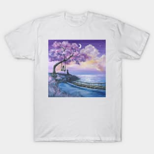 fantasy dreamy clouds moon cherry blossom art T-Shirt